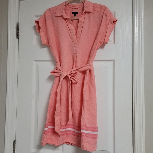 Talbots Linen Popover Shirtdress Oyster Stripe. - Picture 8 of 13